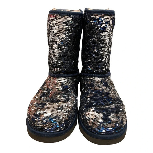 UGG | Navy Blue & Silver Reversible Sequin Classic Short Uggs - Picture 2 of 8